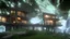 Placeholder: modern house by a big water falls in a karstic montain rain forest