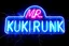 Placeholder: a very big blue whita neon sign that say "MR. KUKRUNK" , black background, flashes and sparks, thunder and lightning