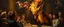 Placeholder: portrait painted by Rembrandt, stupid looking fire breathing dragon fox at banquet