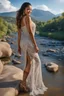 Placeholder: full shot body photo of the most beautiful artwork in the world featuring model, happy mood, High Detail, dramatic, photo realistic, ultra sharp, ultra hd, hyper realistic, ultra realistic, ((((dress)))), trending on artstation, sharp focus, studio photo, intricate details, highly detailed, standing in nice pose in country side with river ,water fall ,rocky vally