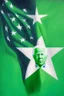 Placeholder: "painting of joe biden with green flag with white square and green star. "esperanto flag""