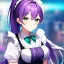 Placeholder: Clear focus, 8k, beautiful lighting, vibrant colors, girl, purple hair, long hair, green eyes, ponytail, maid,