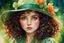 Placeholder: highly detailed, curly brown hair, green eyes, hat,printed dress, vivid colors, watercolor portrait, dramatic light, realistic, by Alyssa Monks, Afarin Sajedi, Brian Kesinger, Thomas Kinkade, Pascal Campion, Craola.