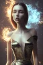 Placeholder: young, beautiful brunette with a perfect angry face, wearing black off shoulder dress, in a dance club, hands on her hips, sharp focus, emitting diodes, smoke, artillery, sparks, racks, system unit, motherboard, by pascal blanche rutkowski repin artstation hyperrealism painting concept art of detailed character design matte painting, 4 k resolution blade runner