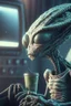 Placeholder: Alien watching a movie ,highly detailed, artstation, sharp focus,4k