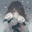 Placeholder: Pictures of a girl with a white background holding white roses covering her face Like from a cartoon movie, digital art, anime, 4k