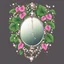 Placeholder: Create an Artwork of a Mirror with ivy branches and pearls necklace, Like a creative Logo for a Varasity Jacket to put a random number uin it, Vector illustration. Colors should be pink and green