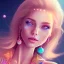 Placeholder: Smiling happy cosmic girl, jewels, realistic long blond hair, blue eyes, pink glossy lips, cinematic lights, HQ, 4k, high details