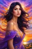 Placeholder: With a cascade of dark hair flowing, Her kind eyes, like gentle winds blowing, She gazes at the sunset's vibrant hue, Orange, purple, yellow, a kaleidoscope view. In the embrace of the spring's gentle spell, Her heart awakens, where beauty does dwell, A world so colorful, ablaze with life's zest, She becomes part of nature's eternal quest.