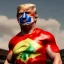 Placeholder: Realistic image of Donald trump wrestler, Mexican wrestling style, Mexican wrestling mask eyes, red and blue breeches, glow us flag dress, suspenders, retro style, 80s, vibrant color, highly detailed, sky background, concept art, unreal engine 5, god rays, ray tracing, RTX, lumen lighting, ultra detail, volumetric lighting, 3d, finely drawn, high definition, high resolution.