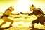 Placeholder: antropomorphic ninja cat fighting with a sheik in the desert in sunshine