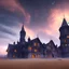 Placeholder: nightsky, blue, black, fields, abandoned buildings, ruins, cottage, gothic castle, metal, gold,