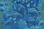 Placeholder: fish swimming in a garden of blue flowers, dark blue, detailed photo