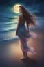 Placeholder: Creëer een mooie realistische Fantasie art, mooie vrouw, standing on the beach in a short dress, no shoes,long hair,, soft lighting, vibrant colors, ethereal, dreamlike, nature-inspired, romantic, whimsical, fantasy art, peaceful, enchanting, surreal, atmospheric, natural elements, moonlight filtering