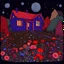 Placeholder: Colourful, peaceful, Egon Schiele, Max Ernst, René Magritte, house, night sky filled with galaxies and stars, rocks, trees, flowers, one-line drawing, sharp focus, 8k, deep 3d field, intricate, ornate