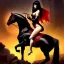 Placeholder: ultra detailed portrait of beautiful Vampirella Riding a black horse,wearing plate armor, extremely detailed digital painting, in the style of FRANK FRAZETTA and Earl Norem and fenghua zhong and ruan jia and jeremy lipking and peter mohrbacher, mystical colors, rim light, beautiful lighting, 8 k, stunning scene, raytracing