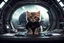 Placeholder: fluffy big eyed kitty sith lord in the command centre in seconf death star with view to endor planet, cinematic eye view