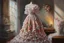 Placeholder: A beautiful romantic ruffled dress, decorated with beautiful embroidered flowers and lace, hanging on a hanger in a bedroom by the fireplace, in the light of the fireplace, Hyper realistic, oil on canvas award winning fantastic view ultra detailed acrylic art Ultra realistic Impressionism Surrealism simen johan, sharp focus intricate oil on canvas cinematic lighting photorealistic high detail ultra detailed crisp quality colourful, ethereal, cinematic postprocessing, bokeh, dof in sunshine