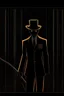 Placeholder: A shadow man standing behind the movie theater, his face is black, with light red eyes and sharp teeth, he is wearing a formal suit and a black hat, and he is holding a golden cane.