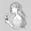 Placeholder: incomplete, haphazard pen line scribble, ephemeral clean outline art, girl holding a flower, clip art