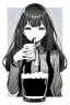 Placeholder: girl drinking a beer, line arts, greyscale