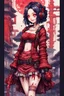 Placeholder: anormal, smile, blood, girl cute, full body, beautiful cyberpunk petit girl, hyperdetailed, behind made 8bits and Pixel Art, watercolor illustration by <Katsushika Hokusai>, darkred tones,