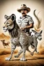 Placeholder: Mexican farmer Hitler on fast cheetah dog donkey lion snake, airbrush and pen outline, motion blurred background