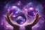 Placeholder: kundalini, connected to the universe, few colours of galaxy, holding galaxies in few hands in glass balls, purple colours