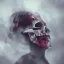 Placeholder: abstract photographic camera mixed with skull in dirty style. fog and smoke in atmosphere. bokeh, lens flare. Dark mood. Dripping paint. oil on canvas, mixed media, high detailed.