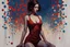 Placeholder: beautiful brunette sensual woman in a body suit, vibrant deep colors abstract minimalism impasto oil atey ghailan Andy Kehoe Jean Baptiste Monge Nagasawa Rosetsu Arthur Adams Hokusai style math art platinum dots concrete art burgundy deep blue golden foil wiring diagram made of dot squares wood stone chopped metal by Norman Rockwell Anton Fadeev krenz cushart disco club deep lighting neon ambience rich light, sequins, glitters, crystal dust, glowing effect rim light, inner glow, volumetric light