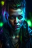 Placeholder: hyper real oil painting of cyberpunk Malkavian vampire portrait with clear blue-green eyes in spotlight feeling in control, zeiss prime lens, bokeh like f/0.8, tilt-shift lens 8k, high detail, smooth render, down-light, unreal engine, prize winning