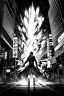 Placeholder: Explosion on the streets of Tokyo, greyscale