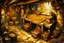 Placeholder: dnd, fantasy, watercolour, large strokes, stylistic, dungeon, piles of gold, chests full of gold, opulent, grandiose