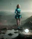 Placeholder: Ultra Realistic retro sci-fi 1960 scene, waist up view portrait, blonde woman, sweet young Marilyn Monroe face, perfect iris, tight latex coat, alien planet background, tight style, steel sphere dron levitating, fog, rain, soft color, highly detailed, unreal engine 5, ray tracing, RTX, lumen lighting, ultra detail, volumetric lighting, 3d, finely drawn, high definition, high resolution.