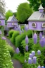 Placeholder: garden with lilac birdhouses