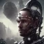 Placeholder: portrait post-apocalypse perfect face lionel messi cyborgs in a cyberpunk city, sci-fi fantasy style, 8k,dark