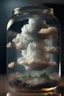 Placeholder: a Thundercloud over a realistic miniature world inside of a glass jar, widescreen, zoomed out, cinematic, photo, realistic