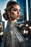 Placeholder: Beautiful model female fashion vogue style, portraits with dresses Gucci, Balenciaga, Chanel, background modern city scape , Dramatic ambience, wearing shining Diamond Jewelry, in sharp focus, post – processing, perfect composition, global illumination, Canon EF 16 – 35mm f/ 2. 8L III USM Lens on a Canon EOS 5D Mark IV camera, Cinematic lighting, Dramatic lighting, sharp focus, photorealistic, Ultimate Luxury, romantic mood, expressions, 4k, 8k, 16k, full ultra hd