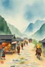 Placeholder: trading caravan Hexi Corridor silk road in ancient times in the style of Zeng Fanzhi watercolour