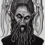 Placeholder: Vampire with yellow eyes with Cthulhu tentacle beard grey skin and vampire fangs and vampire bat nose as a Russian Orthodox