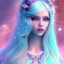 Placeholder: beautiful, soft, big smile face, whole head, long straight blonde hair blues eyes, crown on the head, clothing in transparent bluish and pink veil,fairy wings on the back, background brillante bluish and pink, hight definition, 8K