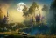 Placeholder: big dreamcastle stand on a rock, forest, night, moon, 8k resolution, high-quality, fine-detail, intricate, fantasy art, detailed matte, volumetric lighting, illustration, 3D