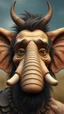 Placeholder: a full picture of a man face with a long nose and elephants ears and tomahawk hair and big opened eyes