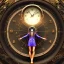 Placeholder: a girl going into a big clock portal, a clock as a time travel machine, glowing, luminescent, realistic, intricately detailed, meticulously detailed