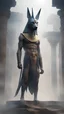 Placeholder: (anime anubis), Greek Mythology, 4k, hyper realistic, view of full body, background foggy chaotic ancient ruin,