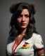 Placeholder: Portrait, spanish waitress woman with monster muppet mask that covers her entire head, retro style, Sesame Street style, black, smooth, unreal engine 5, god lights, ray tracing, RTX, lumen lighting, ultra detail, volumetric lighting, 3d.