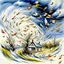 Placeholder: A white sky with birds and a tornado painted by Peter Carl Faberge