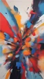 Placeholder: High Fashion show onto the podium. Trend: abstract painting 2024. fabric Bold colorful abstract painting Original stretched