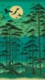 Placeholder: Dark cyan treetops with birds painted by Utagawa Hiroshige