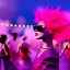 Placeholder: Ultra Realistic photo, medium shot view, drunken dancer women, carnival scene, steampunk. Pink hair, confeti, Sunglasses, smoking, happy, festival, red fog. highly detailed, concept art, unreal engine 5, ray tracing, RTX, lumen lighting, ultra detail, volumetric lighting, 3d, finely drawn, high definition, high resolution.